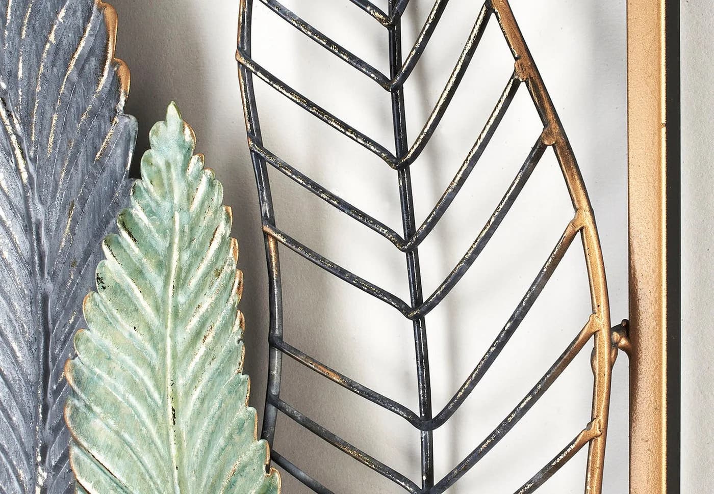 Kobolo Wandbild SENTONI Metallbild Wanddeko Gold Blau Pflanzen Used Look - Bild 5