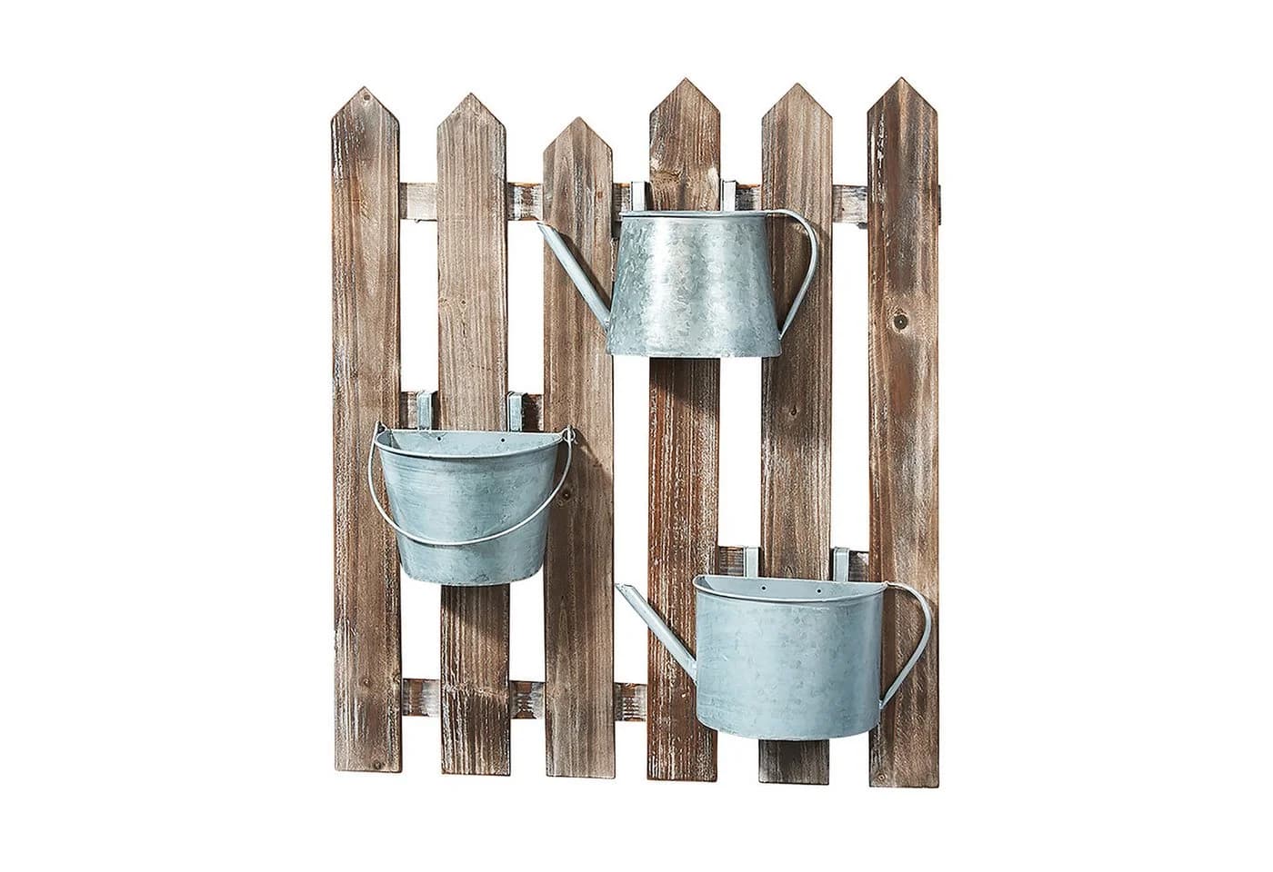 Kobolo Blumentopf Blumenkasten aus Holz - 3 Metallbehälter mit Haken Braun - Bild 2