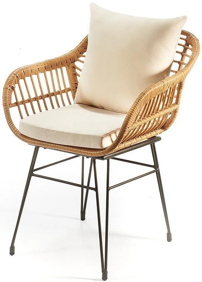 Kobolo Gartenstuhl 4-Fuß Retro Braunes Polyrattan mit Kissen - Bild 5