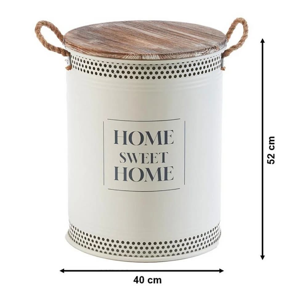 Kobolo Wäschekorb HOME Metall und Holz mit Deckel und Griffen