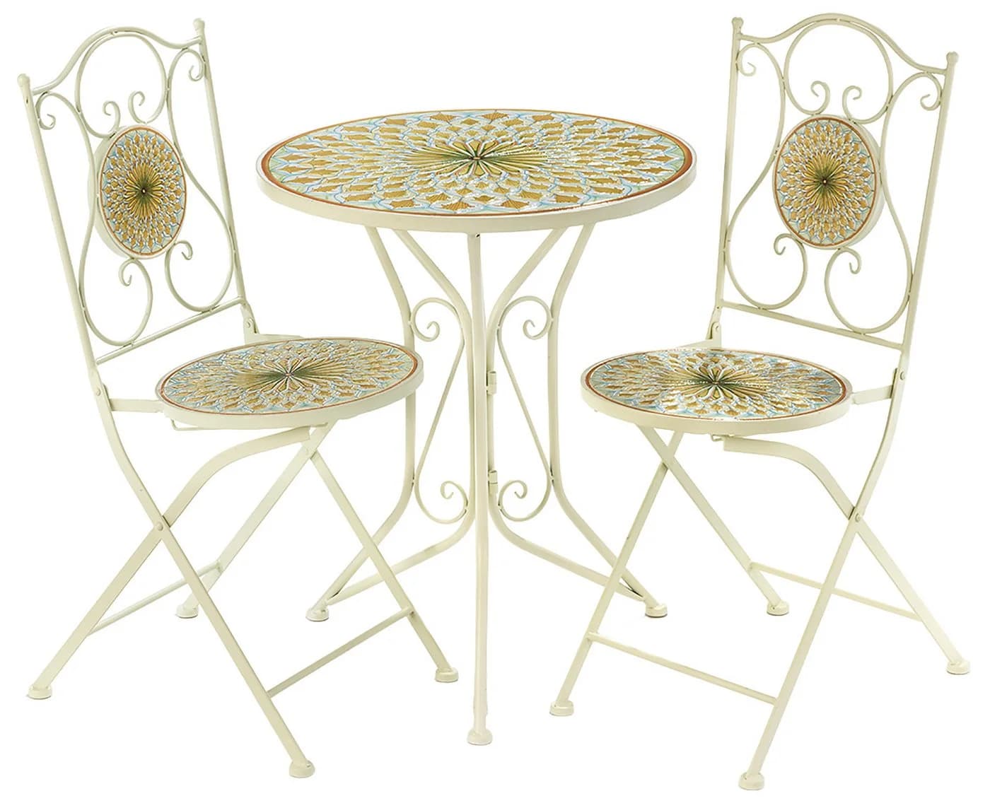 Kobolo Balkonset Sitzgruppe Gartenmöbel Mosaikoptik 1 Tisch 2 Stühle Metall Weiß - Bild 2