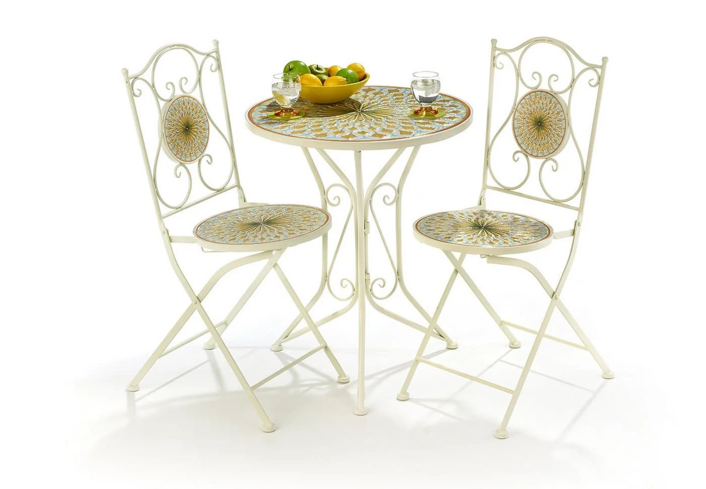 Kobolo Balkonset Sitzgruppe Gartenmöbel Mosaikoptik 1 Tisch 2 Stühle Metall Weiß - Bild 3