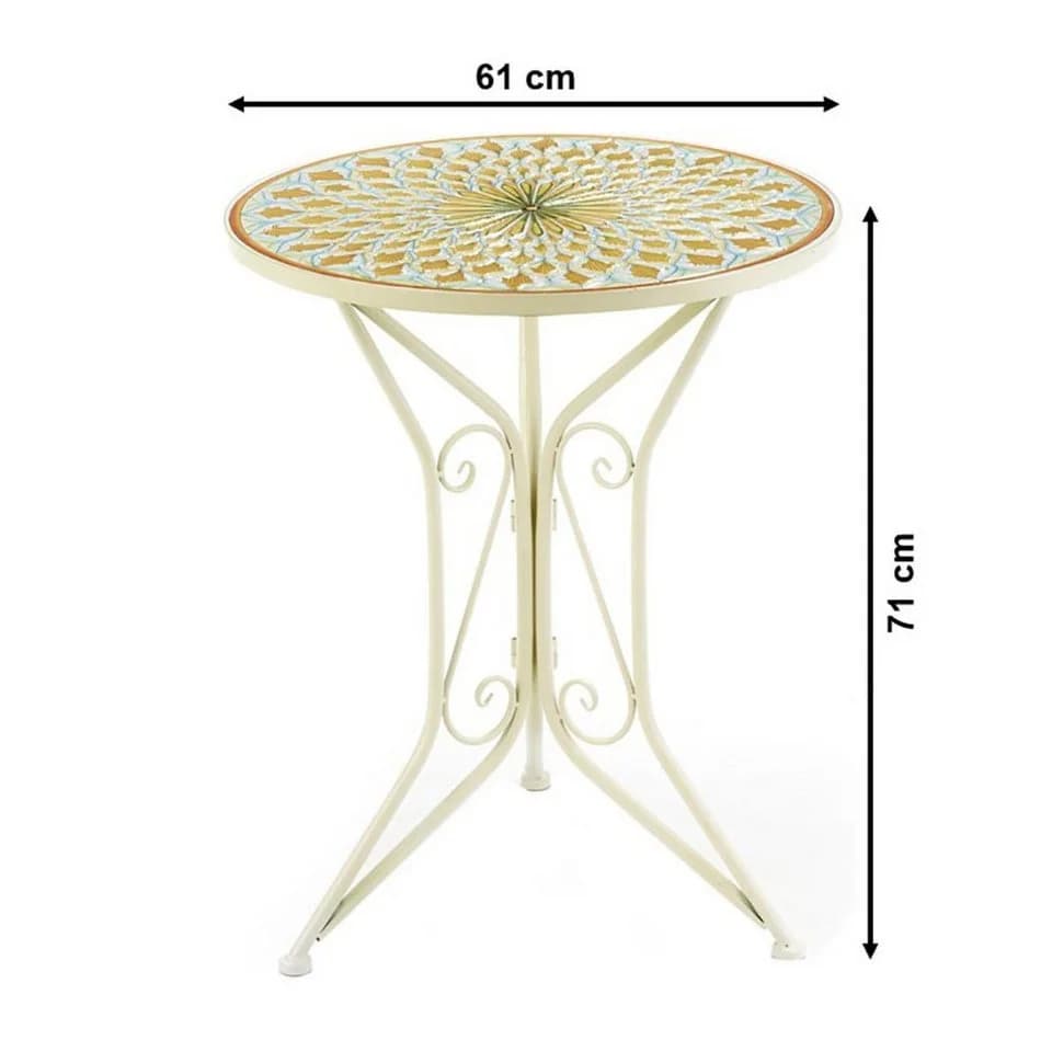 Kobolo Balkonset Sitzgruppe Gartenmöbel Mosaikoptik 1 Tisch 2 Stühle Metall Weiß - Bild 4
