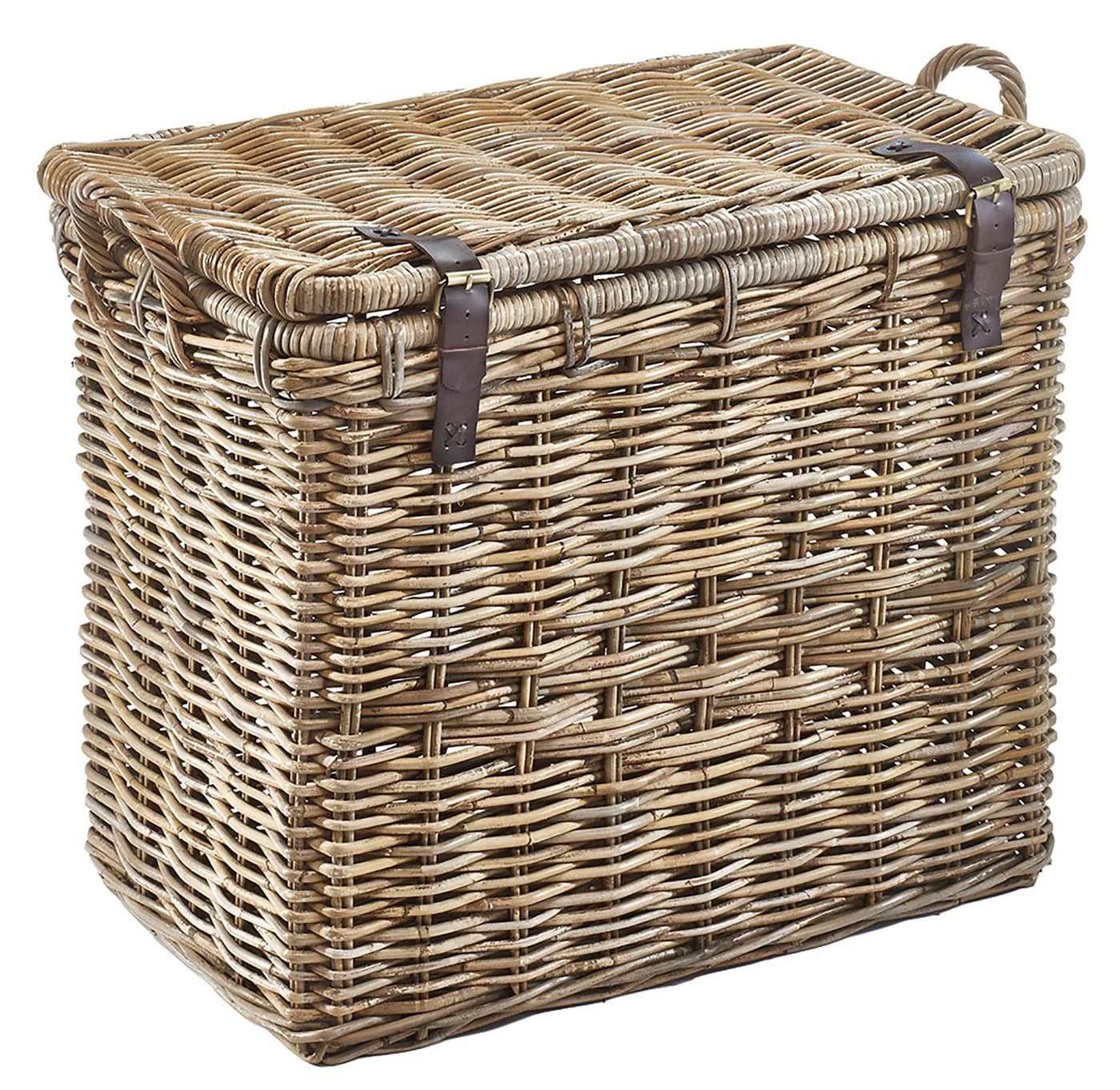 Kobolo Aufbewahrungskorb Rattan mit Deckel, Griffen und Lederriemen - Bild 2