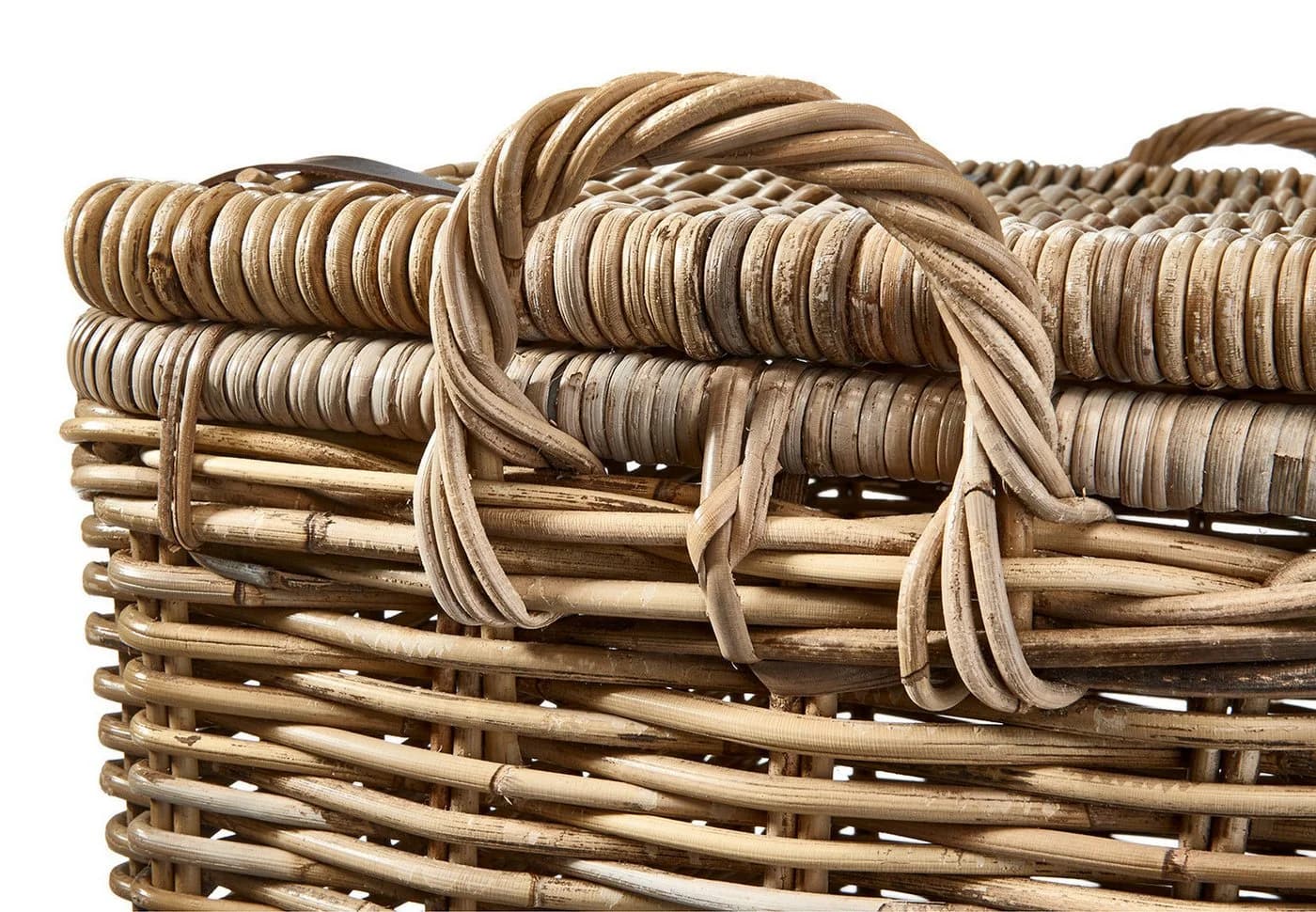 Kobolo Aufbewahrungskorb Rattan mit Deckel, Griffen und Lederriemen - Bild 3
