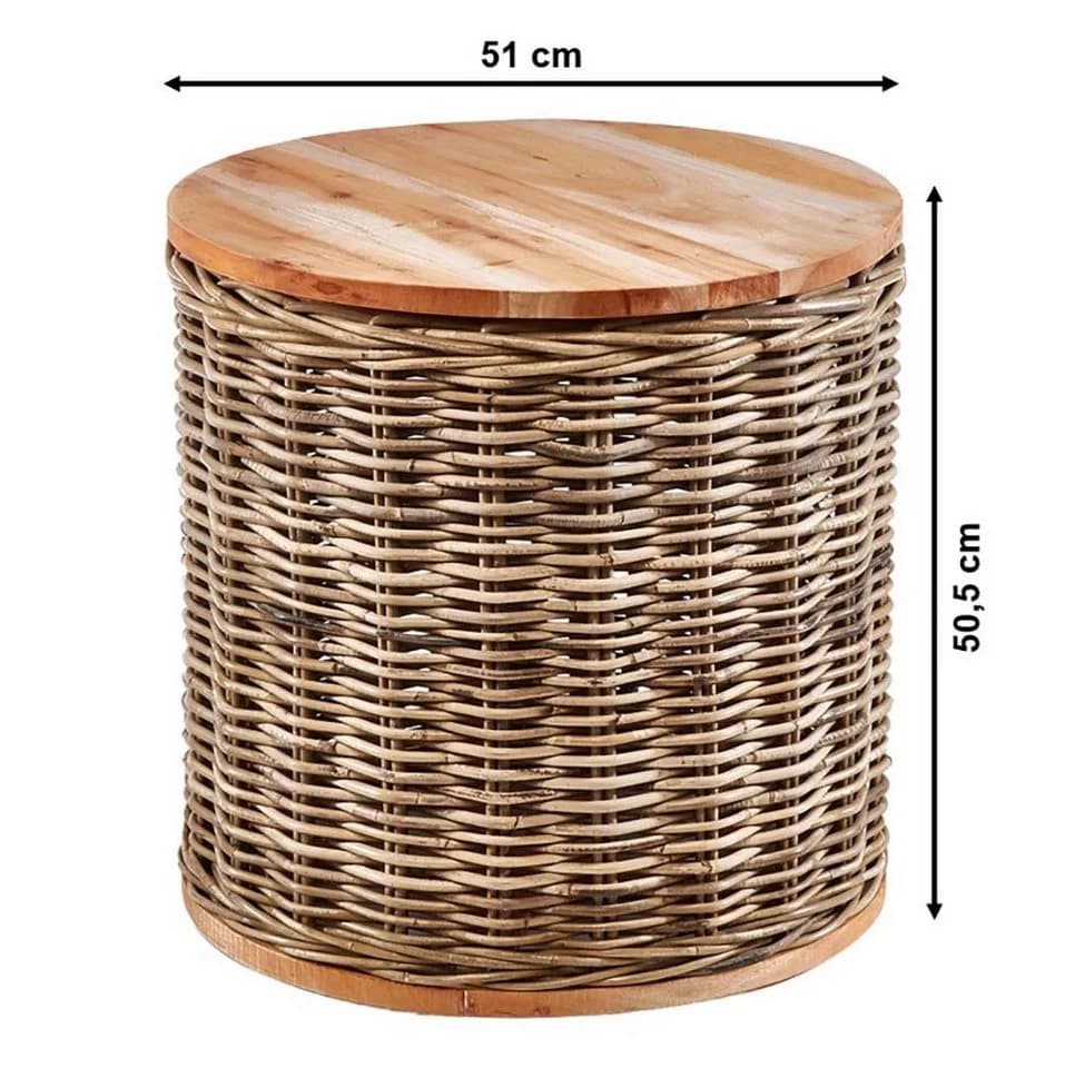 Kobolo Beistelltisch MARTA Holz und Rattan mit abnehmbarem Deckel - Bild 3