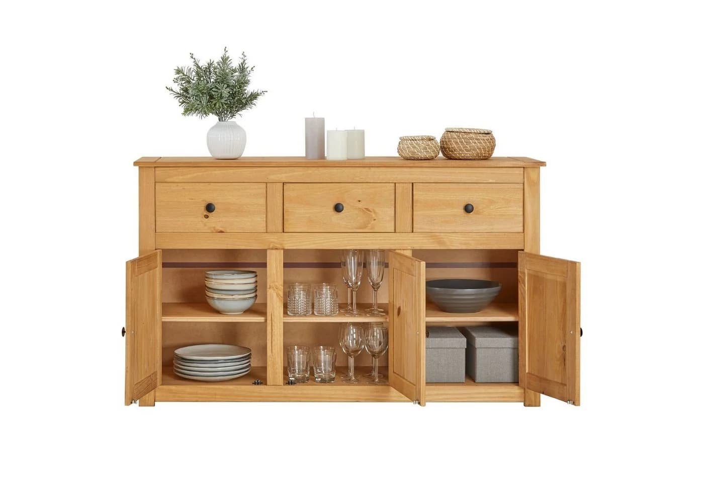 CARO-Möbel Sideboard CANCUN Kiefer Massivholz 3 Türen 3 Schubladen Braun - Bild 4