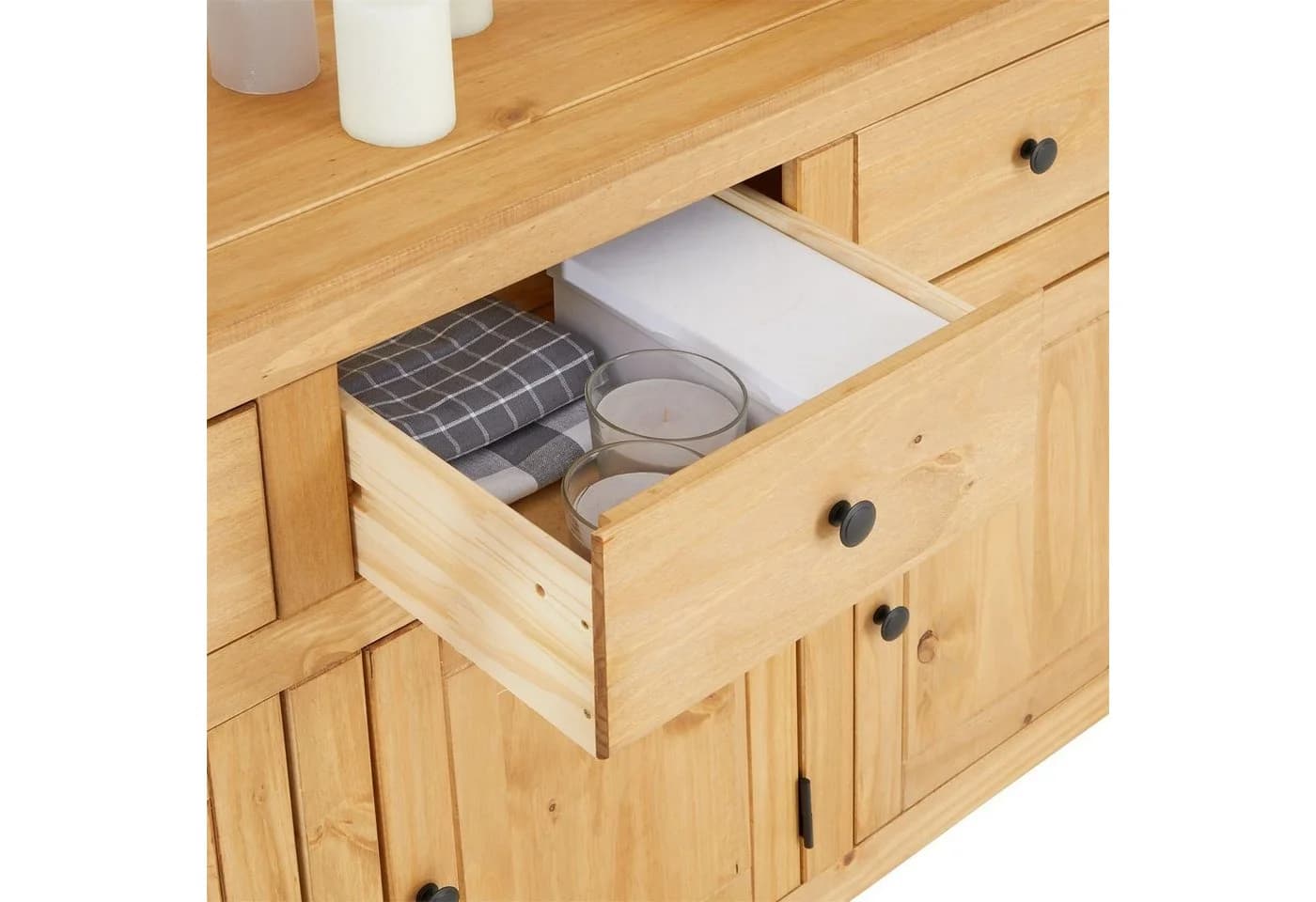 CARO-Möbel Sideboard CANCUN Kiefer Massivholz 3 Türen 3 Schubladen Braun - Bild 5