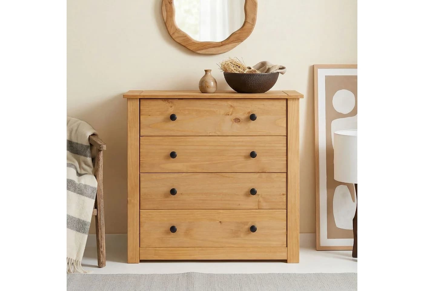 CARO-Möbel Kommode Cancun Sideboard Kiefer Massivholz 4 Schubladen - Bild 2
