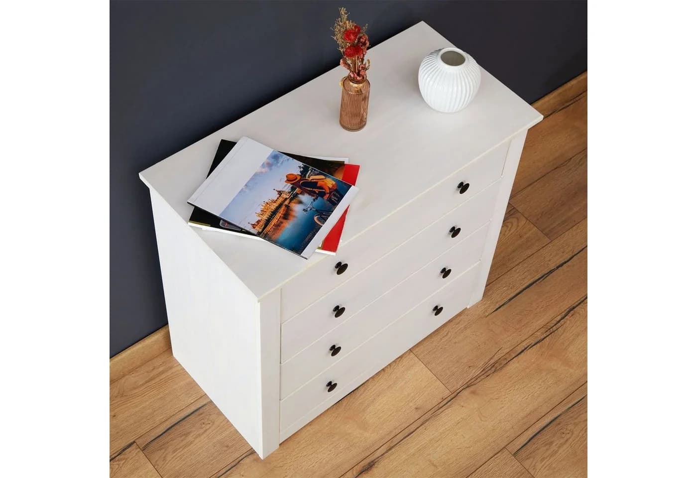 CARO-Möbel Kommode PAULO Weiß Massivholz 4 Schubladen Landhaus - Bild 4