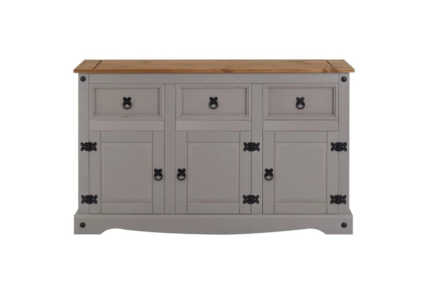 CARO-Möbel Sideboard RAMON Grau Massivholz Kiefer 3 Schubladen 3 Türen - Bild 3