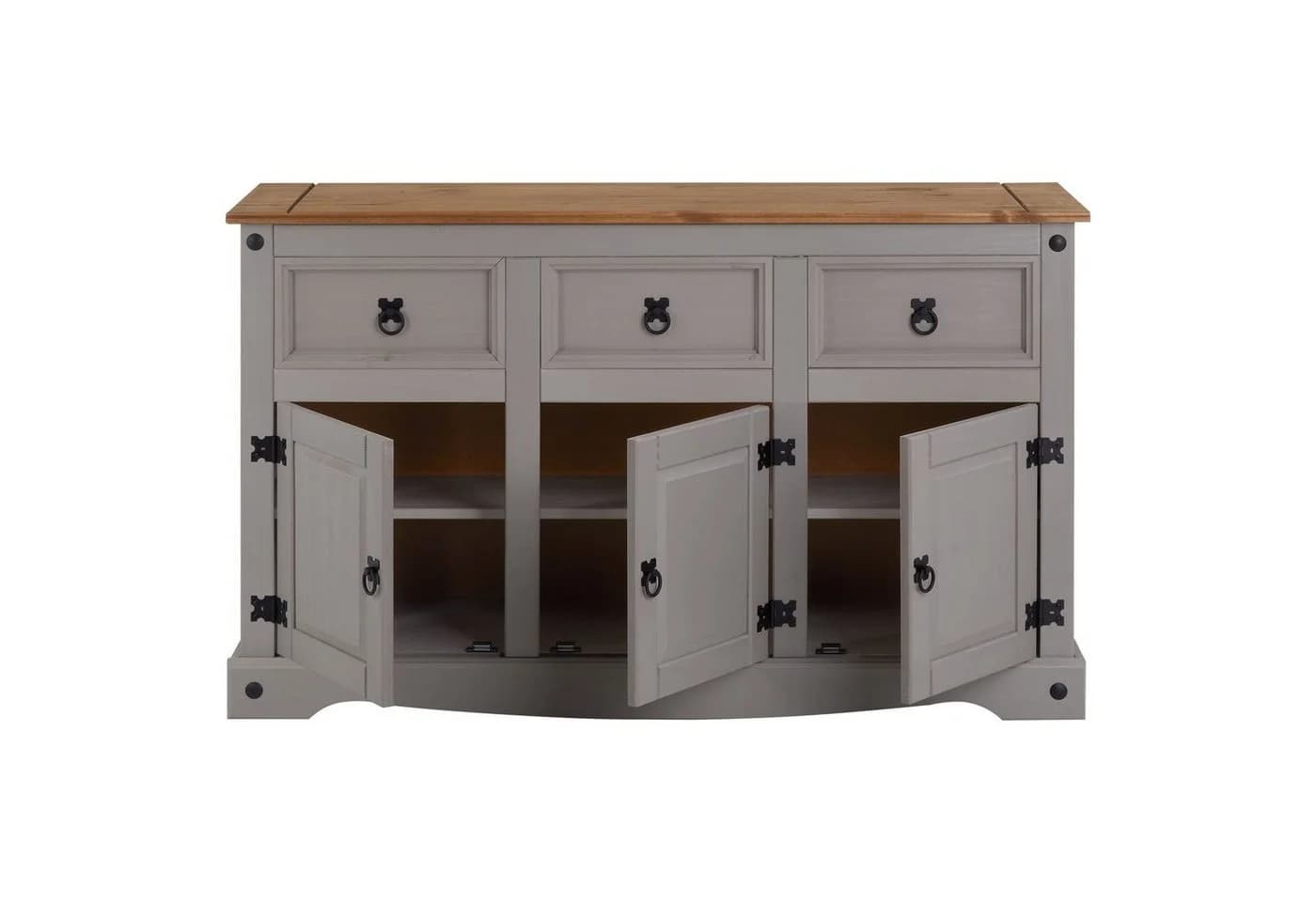 CARO-Möbel Sideboard RAMON Grau Massivholz Kiefer 3 Schubladen 3 Türen - Bild 5