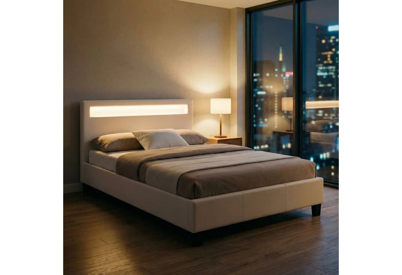 CARO-Möbel Polsterbett MIRASOL 120x200cm Kunstleder Weiß mit LED-Beleuchtung