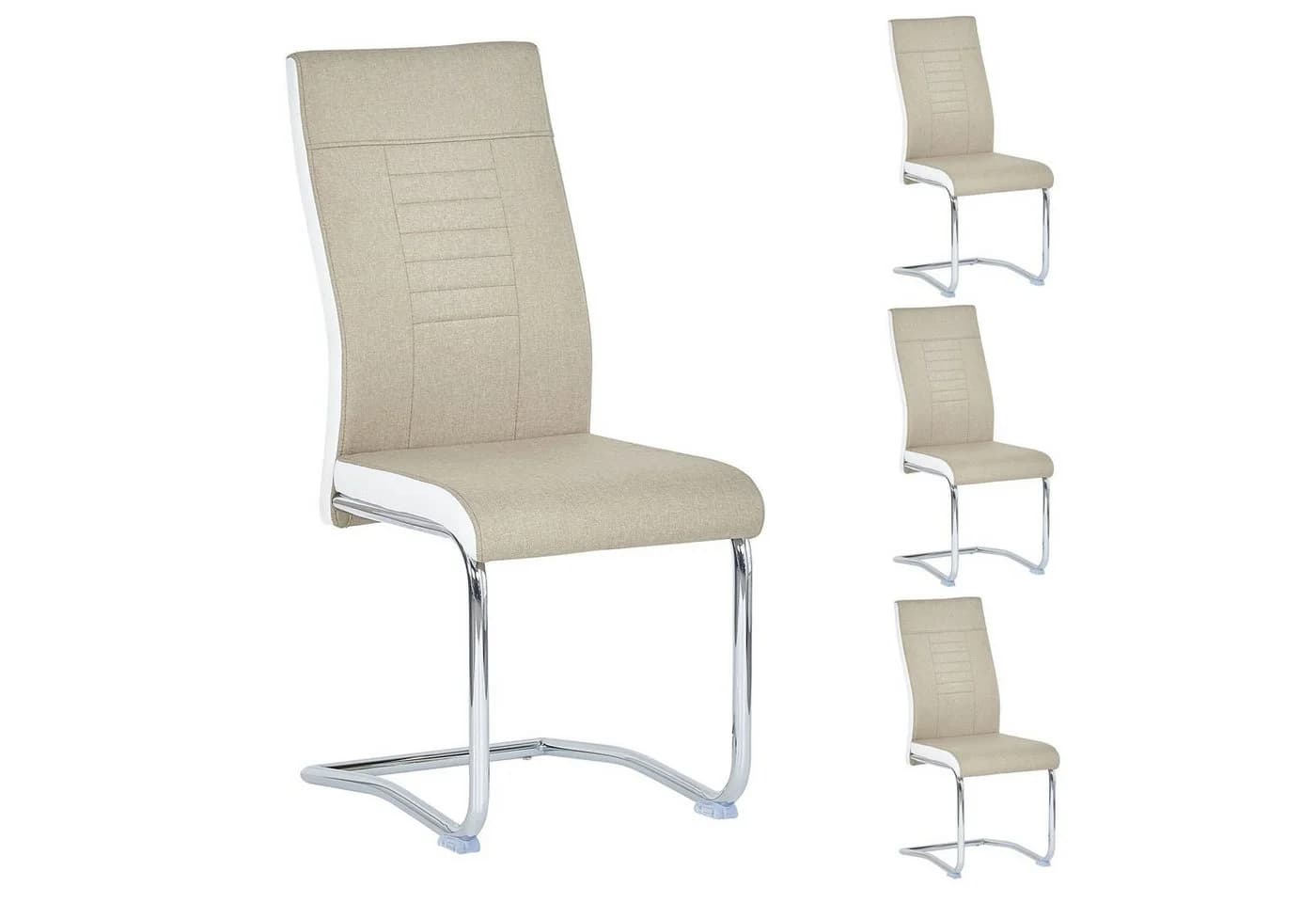 CARO-Möbel Esszimmerstuhl ALBA 4er Set Beige Weiß Stoff Metall