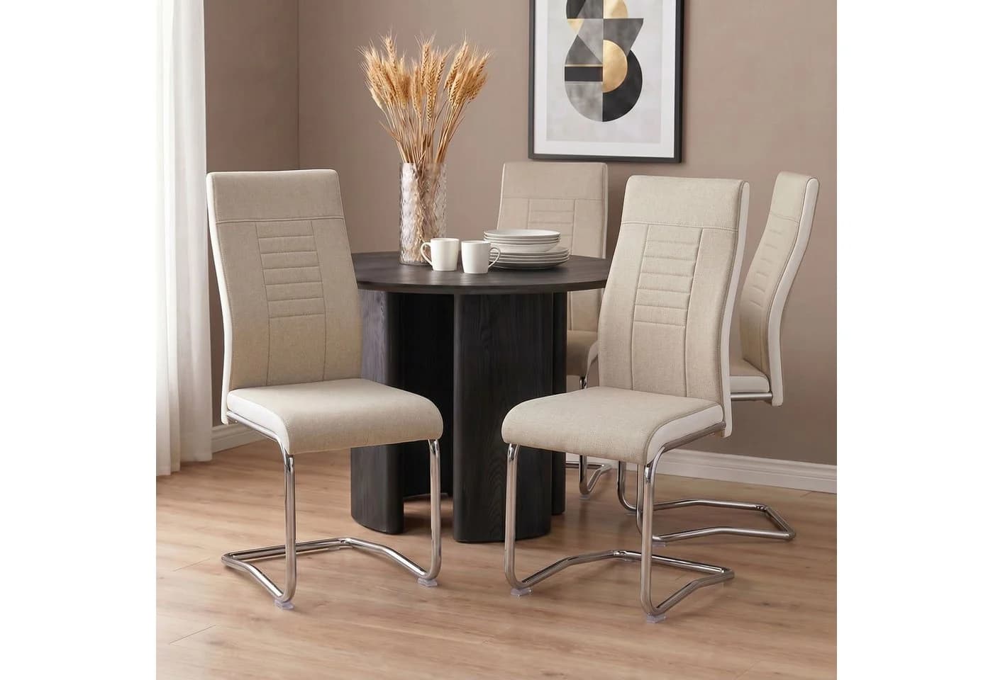 CARO-Möbel Esszimmerstuhl ALBA 4er Set Beige Weiß Stoff Metall - Bild 2