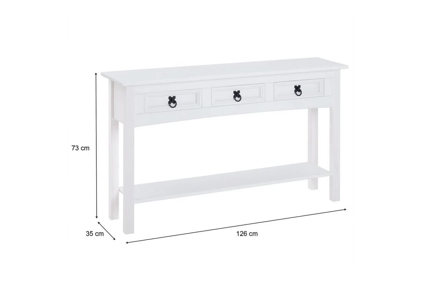 CARO-Möbel Konsolentisch RURAL Kiefer massiv weiß Landhausstil - Bild 5