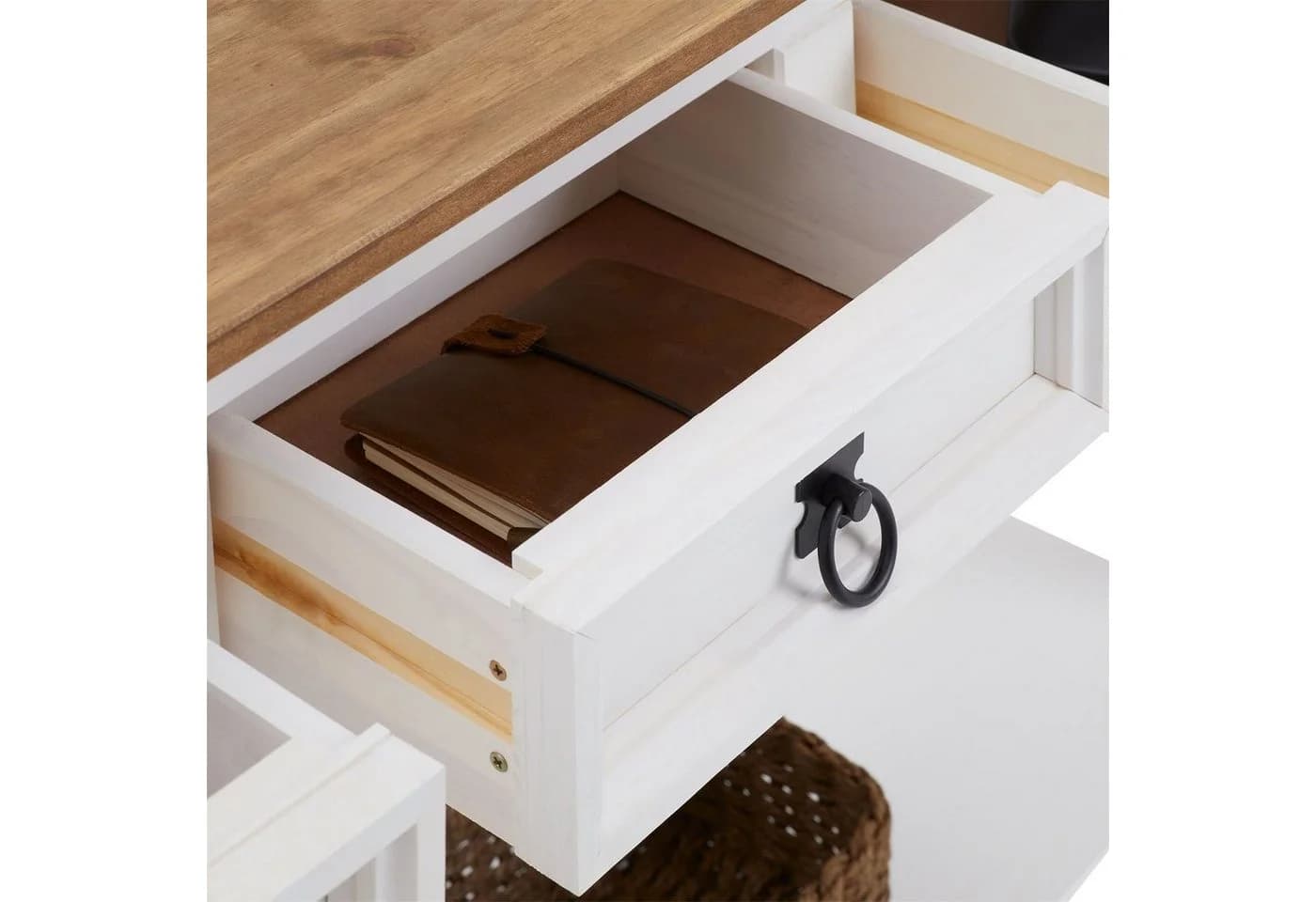 CARO-Möbel Konsolentisch CAMPO Landhaus Stil Weiß/Braun mit 3 Schubladen - Bild 5