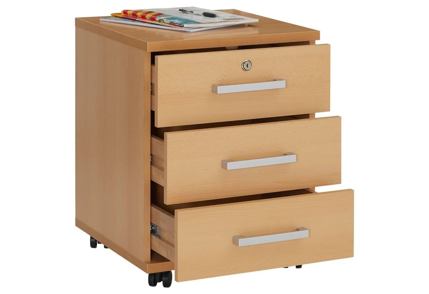 CARO-Möbel Rollcontainer VANCOUVER 3 Schubladen Buche Abschließbar - Bild 3