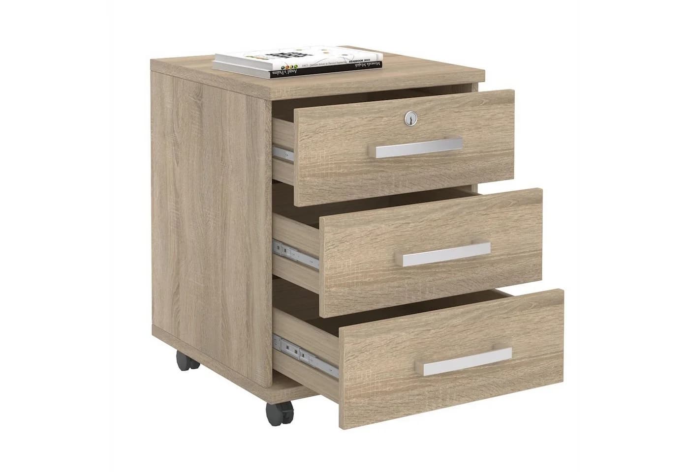 CARO-Möbel Rollcontainer VANCOUVER 3 Schubladen abschließbar Sonoma Eiche