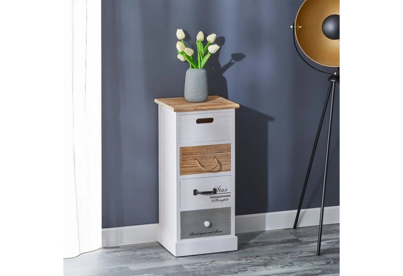 CARO-Möbel Kommode SALVA Vintage 4 Schubladen Weiß/Braun