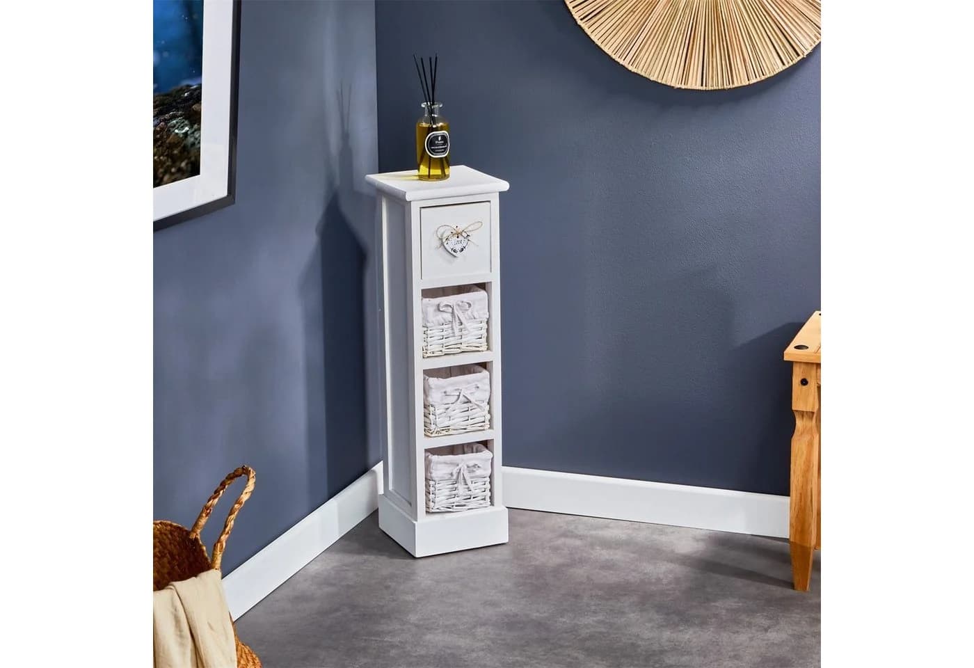 CARO-Möbel Kommode FLOWER Weiß 1 Schublade 3 Körbe Landhaus
