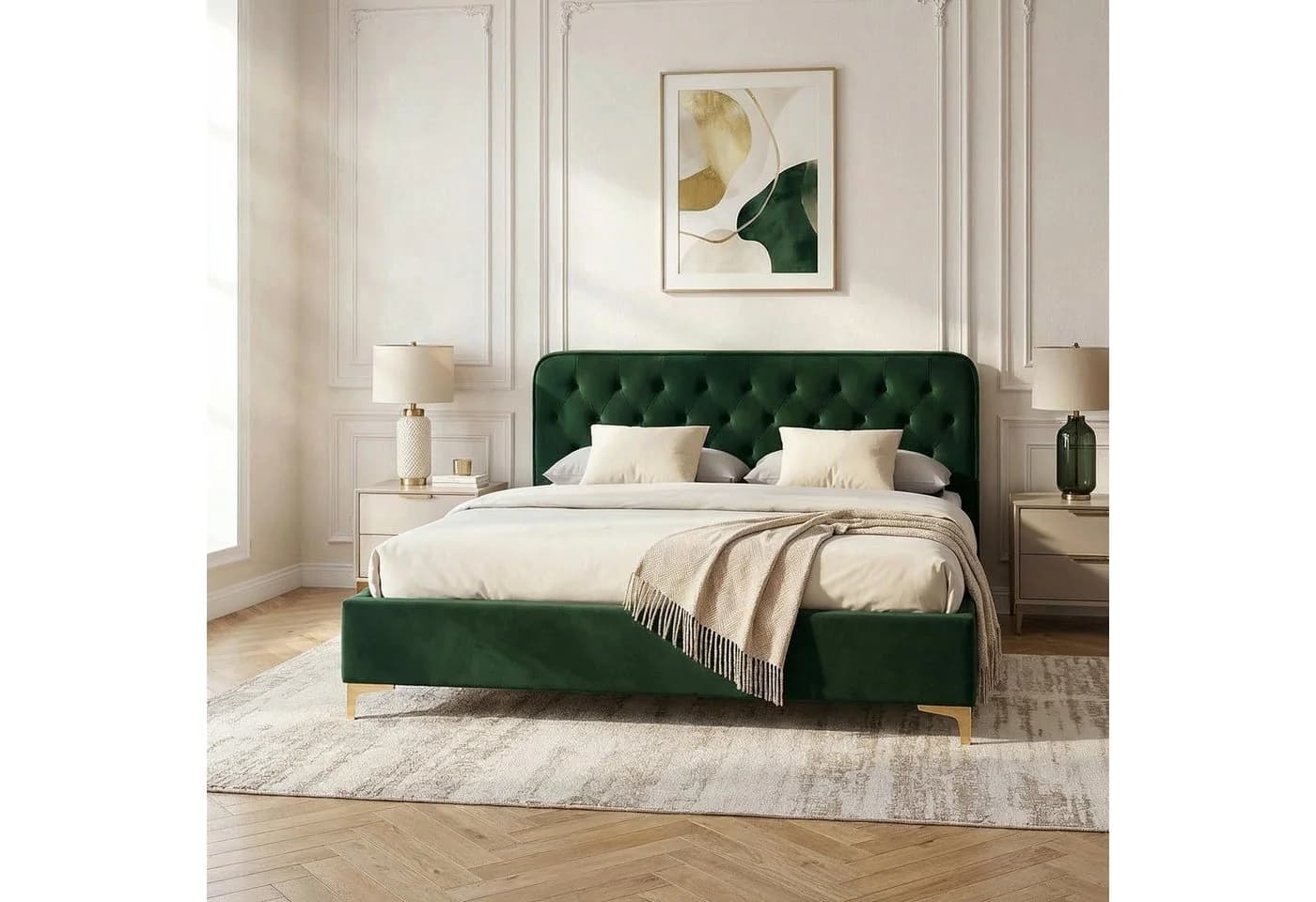 CARO-Möbel Polsterbett GLAMOUR Grün Samt Barock