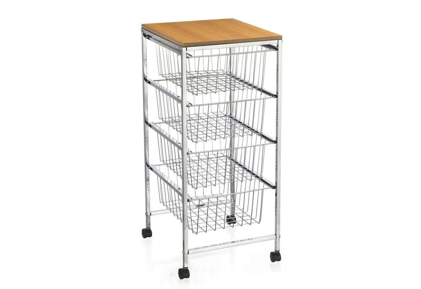 CARO-Möbel Servierwagen RONJA mit 4 Körben und Rollen, chrom/holz - Bild 3