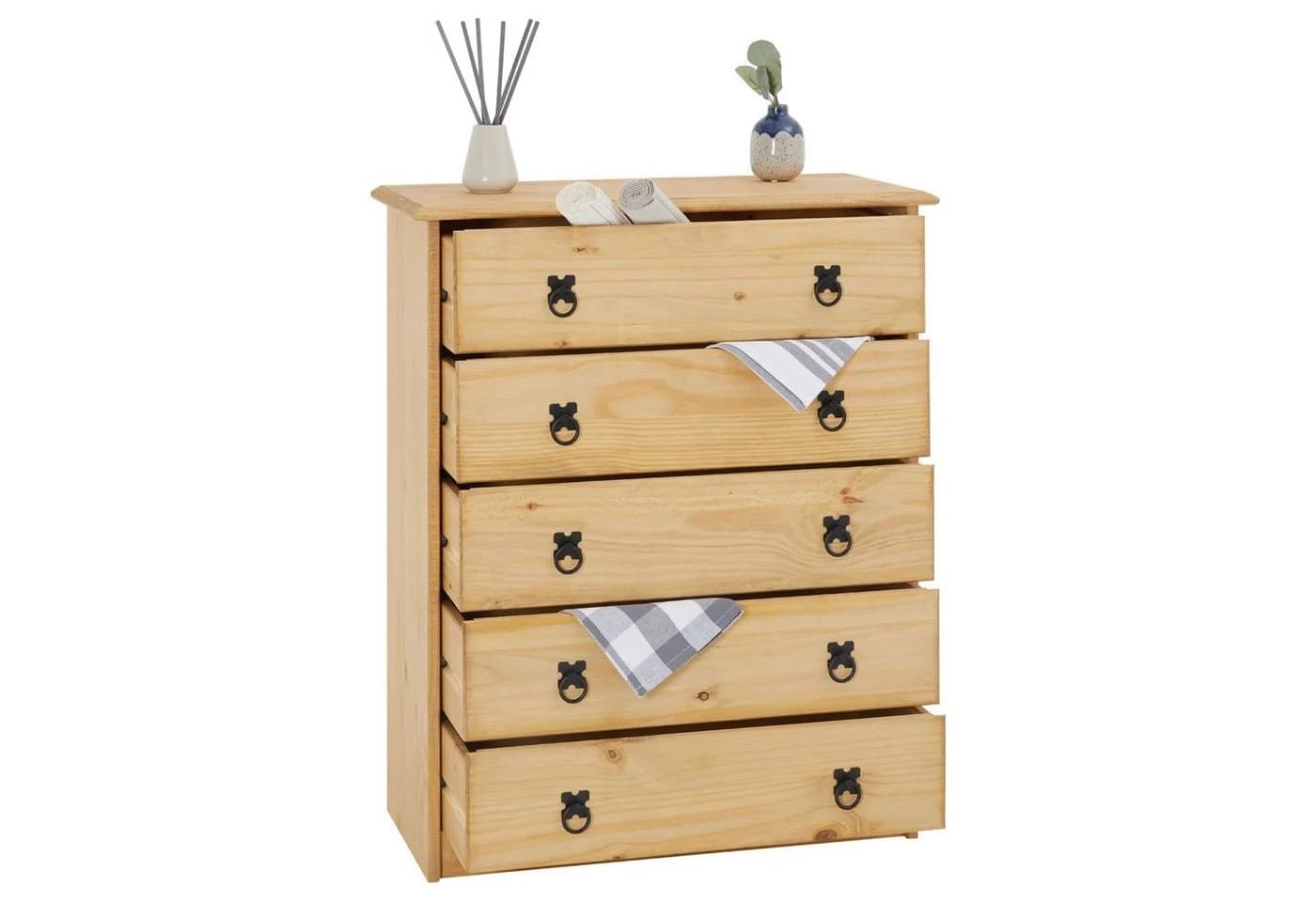 CARO-Möbel Kommode BARRIO 5 Schubladen Kiefer massiv Natur Schwarz - Bild 3