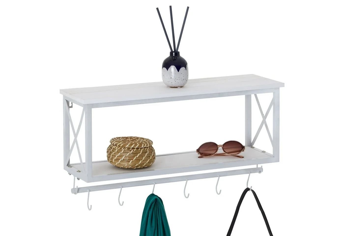 CARO-Möbel Garderobe ARMANDO Wandgarderobe mit 6 Haken & 2 Böden Weiß - Bild 2
