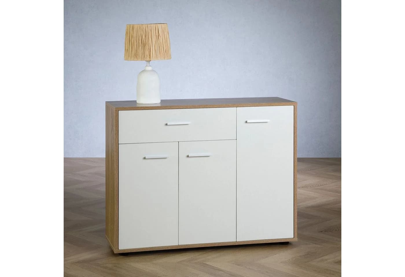 CARO-Möbel Kommode ESTELLE 3 Türen 1 Schublade Sonoma Eiche/Weiß