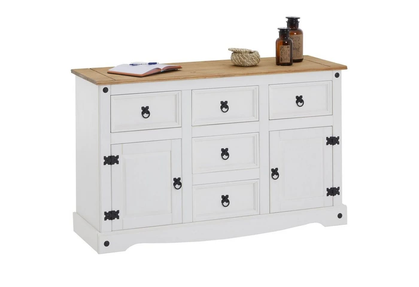 CARO-Möbel Sideboard CAMPO Weiß Massivholz Landhausstil