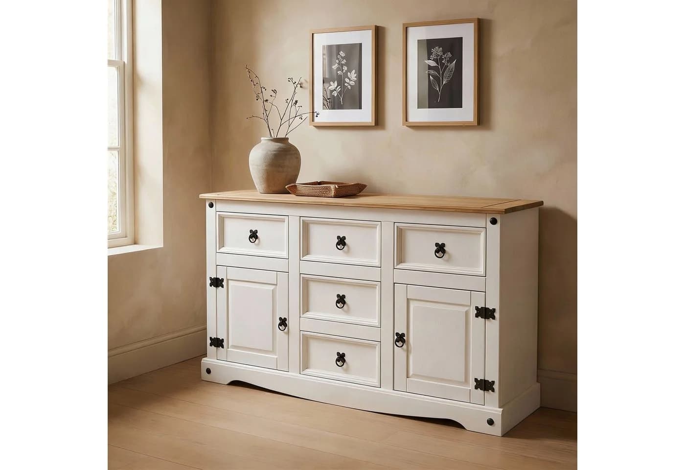 CARO-Möbel Sideboard CAMPO Weiß Massivholz Landhausstil - Bild 2