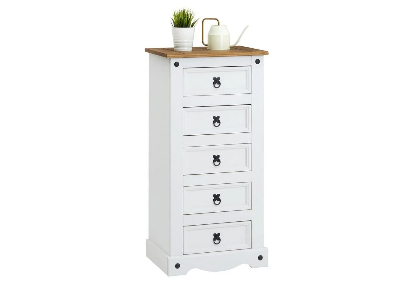 CARO-Möbel Kommode CAMPO Weiß/Braun 5 Schubladen Landhaus