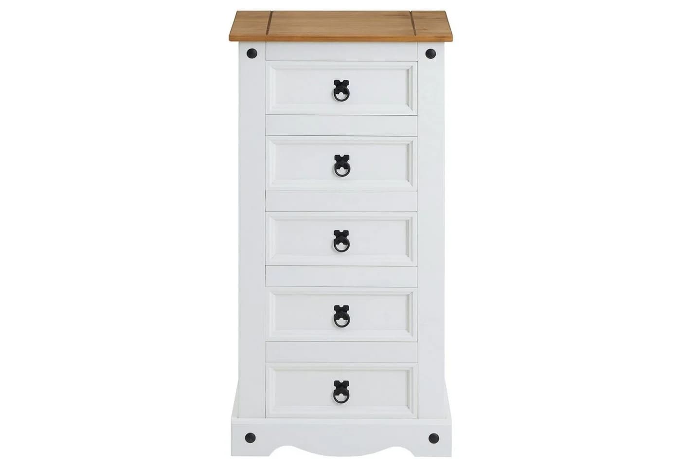 CARO-Möbel Kommode CAMPO Weiß/Braun 5 Schubladen Landhaus - Bild 3