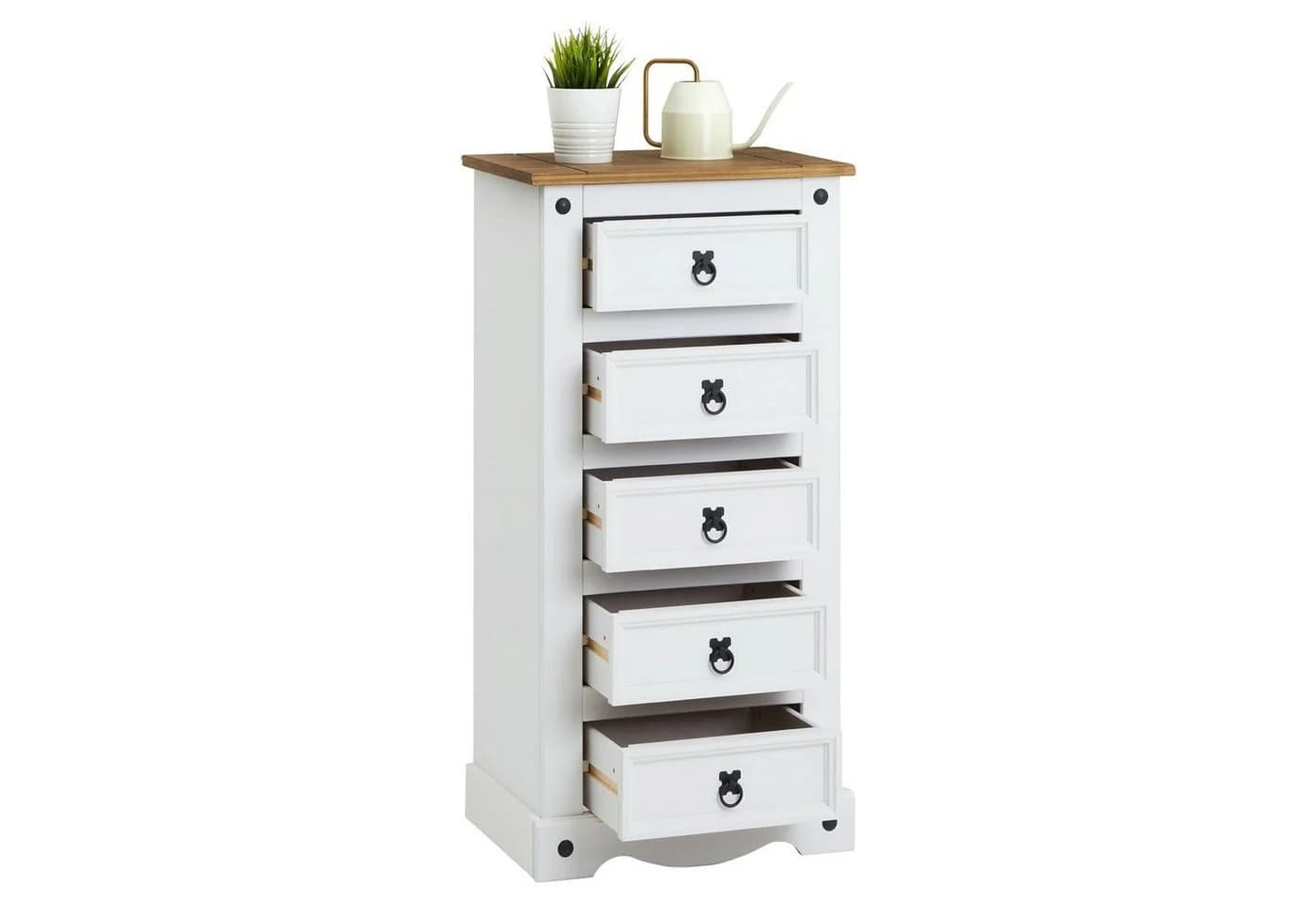 CARO-Möbel Kommode CAMPO Weiß/Braun 5 Schubladen Landhaus - Bild 4