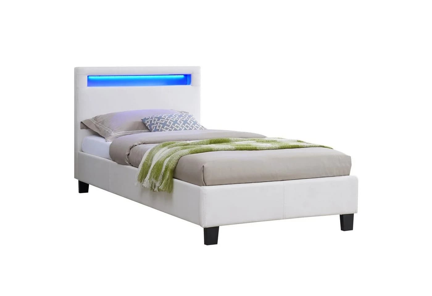 CARO-Möbel Polsterbett MANDALAY Weiß mit LED-Beleuchtung