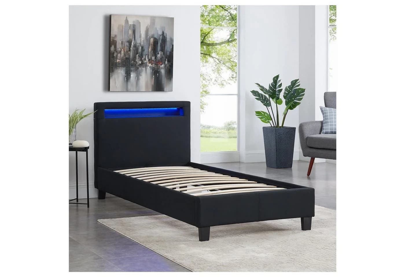 CARO-Möbel Polsterbett HIMALAYA mit LED-Beleuchtung Schwarz - Bild 3