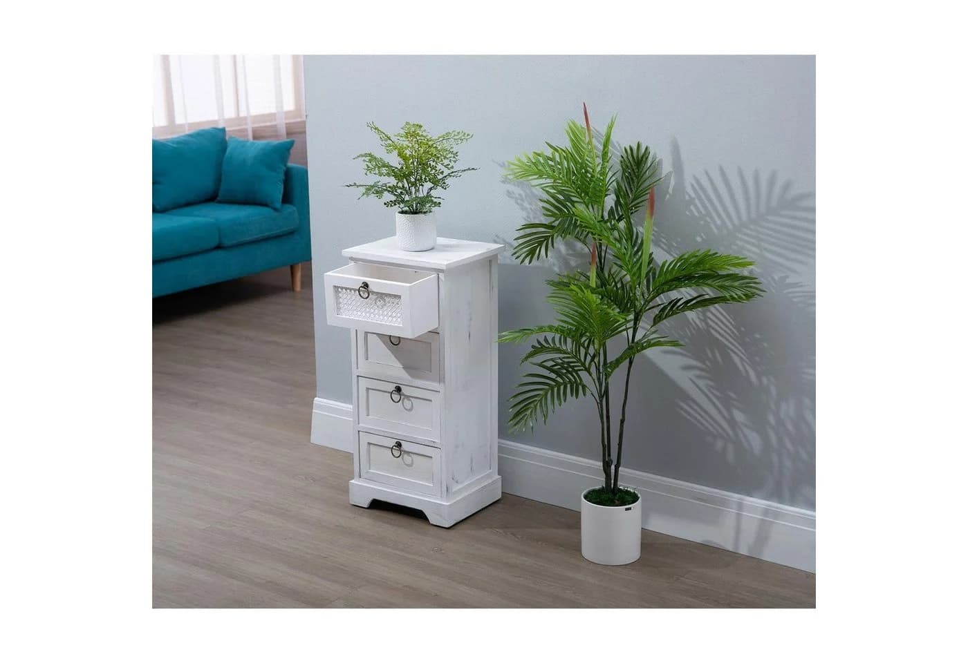 CARO-Möbel Nachtkommode IRMA Weiß 4 Schubladen Vintage Shabby Chic