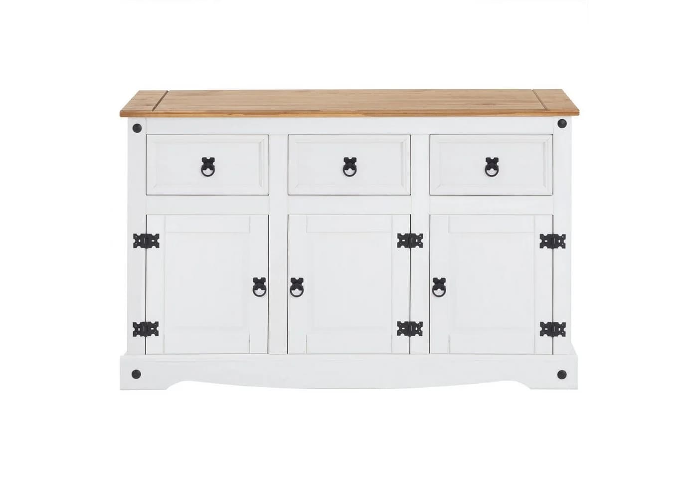 CARO-Möbel Sideboard CAMPO Kiefer massiv weiß 3 Türen 3 Schubladen - Bild 3