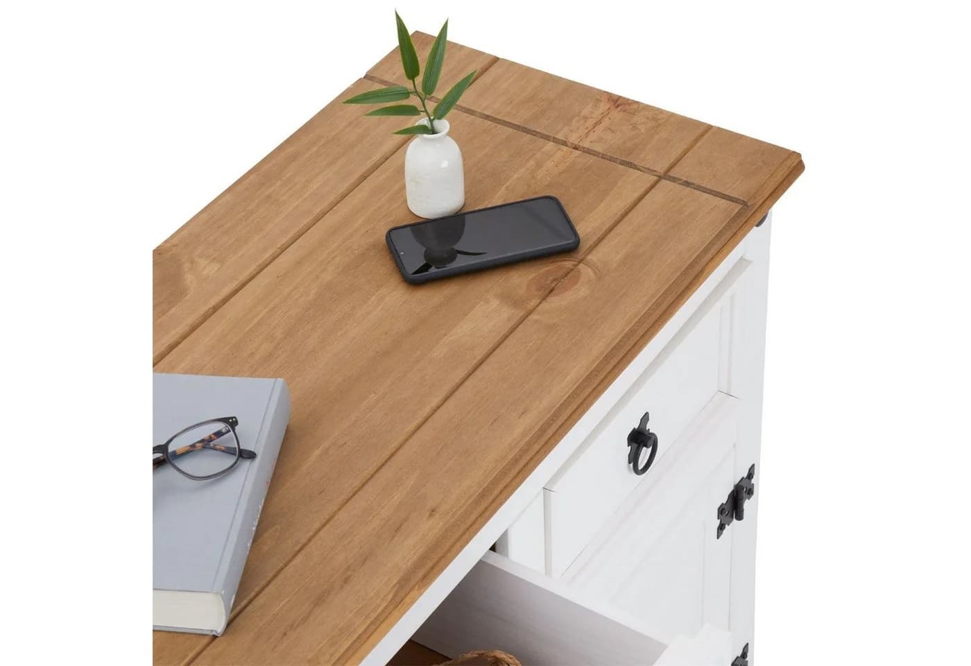 CARO-Möbel Sideboard CAMPO Kiefer massiv weiß 3 Türen 3 Schubladen - Bild 5