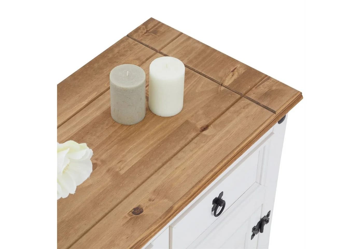 CARO-Möbel Sideboard CAMPO Kiefer massiv weiß/braun 2 Schubladen 2 Türen - Bild 5