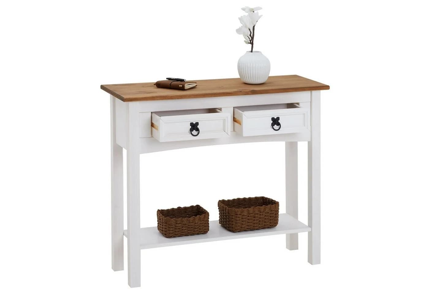 CARO-Möbel Konsolentisch CAMPO Kiefer massiv Mexiko Stil weiß/braun - Bild 3