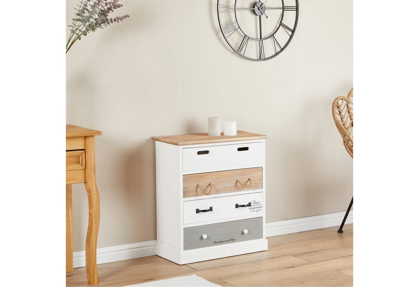 CARO-Möbel Kommode SALVA 4 Schubladen Vintage Shabby Chic Weiß