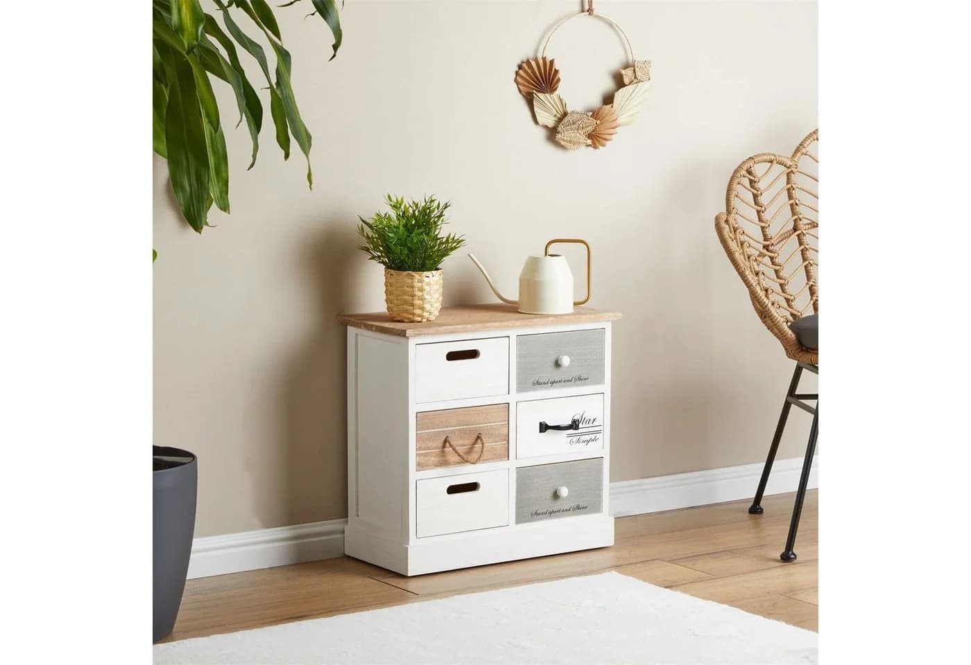 CARO-Möbel Kommode SALVA 6 Schubladen Shabby Chic Weiß