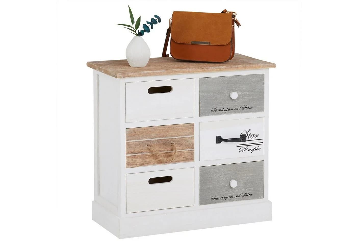 CARO-Möbel Kommode SALVA 6 Schubladen Shabby Chic Weiß - Bild 2
