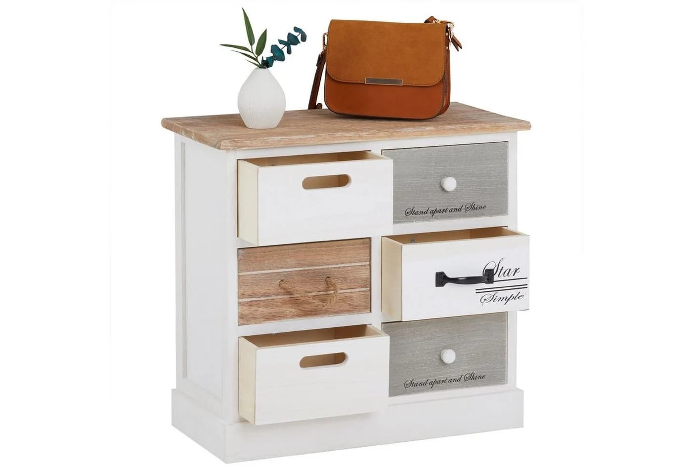 CARO-Möbel Kommode SALVA 6 Schubladen Shabby Chic Weiß - Bild 4