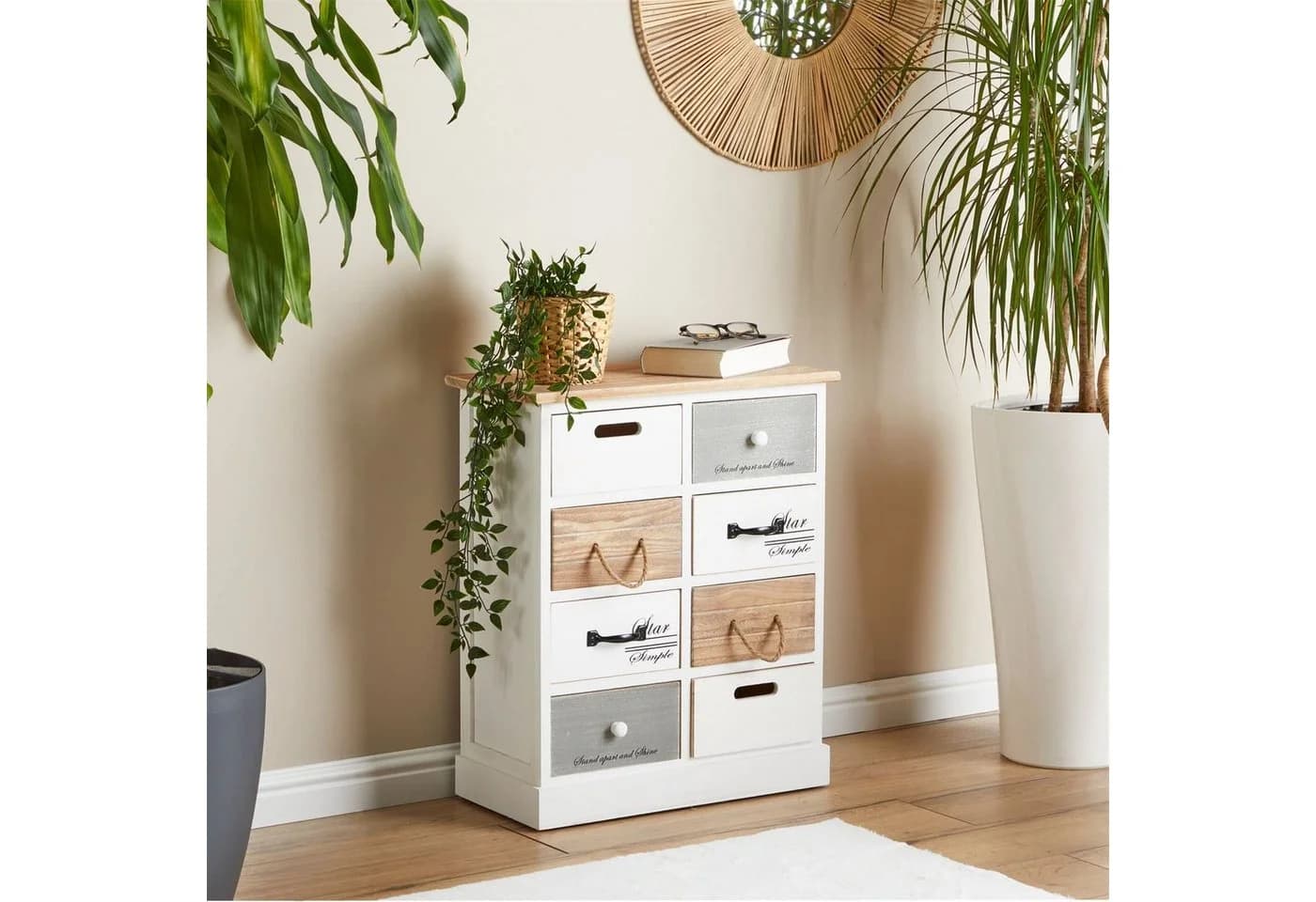 CARO-Möbel Kommode SALVA 8 Schubladen Shabby Chic Weiß