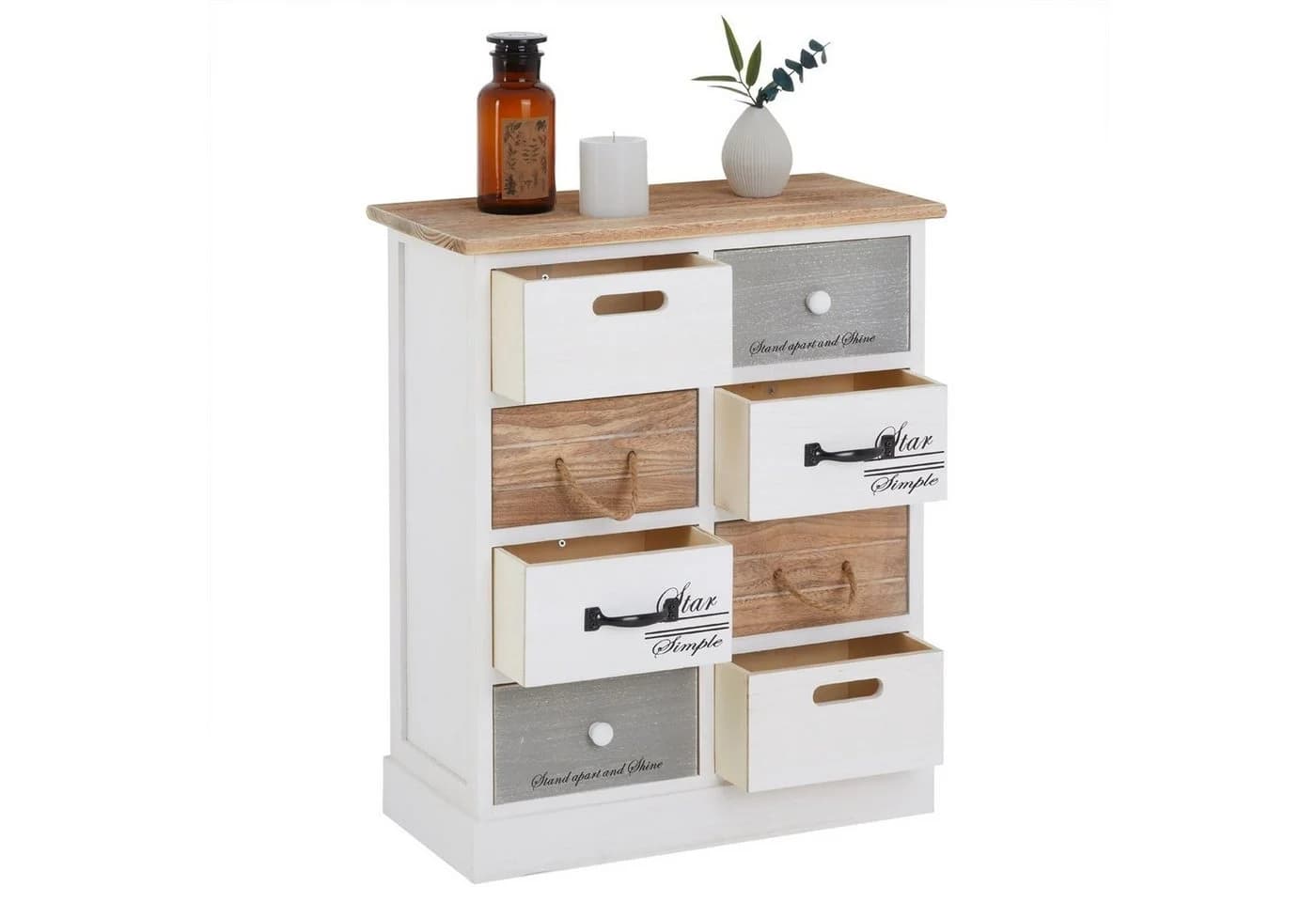 CARO-Möbel Kommode SALVA 8 Schubladen Shabby Chic Weiß - Bild 4