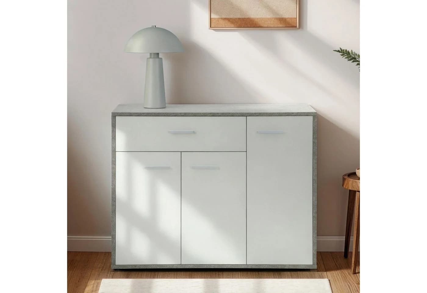 CARO-Möbel Schuhschrank DEUSTO Schmal mit 3 Türen und Schublade Betonoptik/Weiß - Bild 2