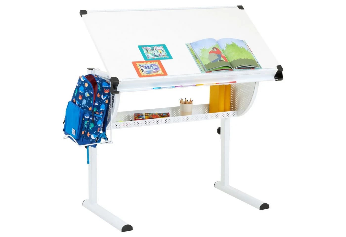 CARO-Möbel Kinderschreibtisch SARI höhenverstellbar weiß mit Rucksackhalterung - Bild 4